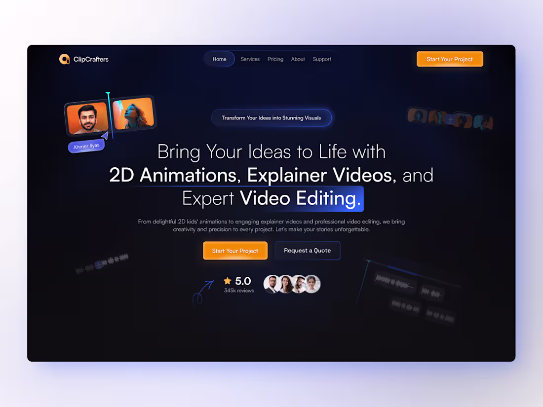 Cover image for ClipCrafters - Video Editing Saas Landing Page