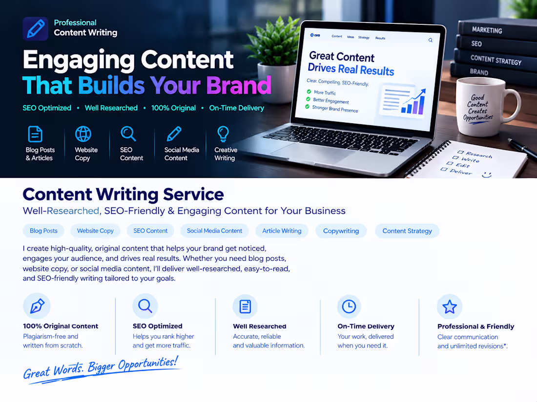 Cover image for I Will Write Engaging, SEO-Friendly Blog Posts and Website Conte