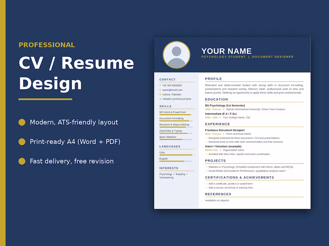 Cover image for Professional CV & Resume Design (Word + PDF)