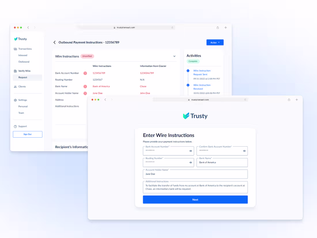 Cover image for Wire Instruction Verification Feature for Trusty