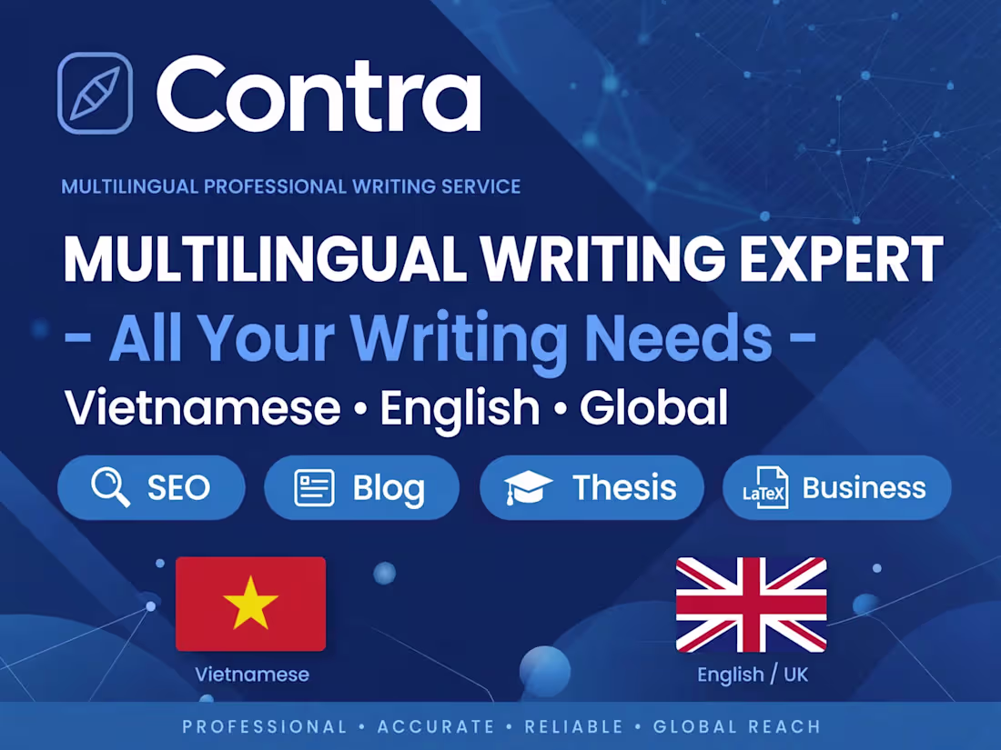 Cover image for Multilingual Writing: SEO, Blog, Business & Thesis Edit | VI-EN