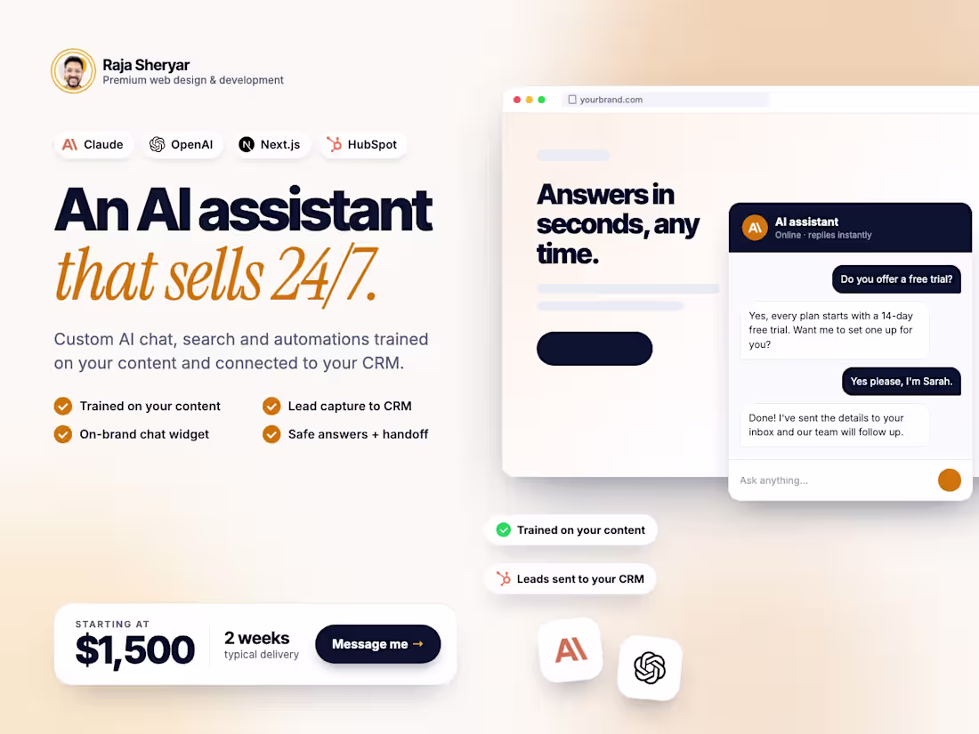 Cover image for AI Chatbot & AI Integration for Websites (Claude, OpenAI)