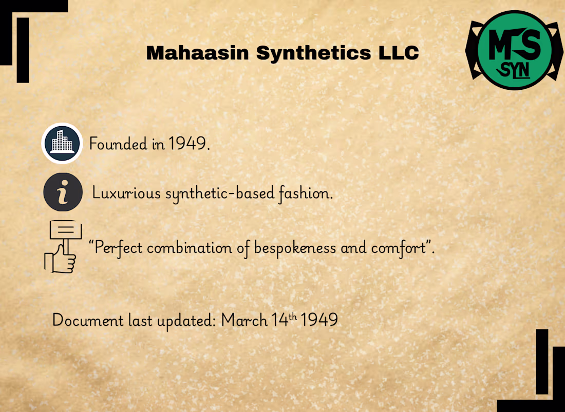 Cover image for I finished the 1949-founded Mahaasin synthetics LLC concept ...