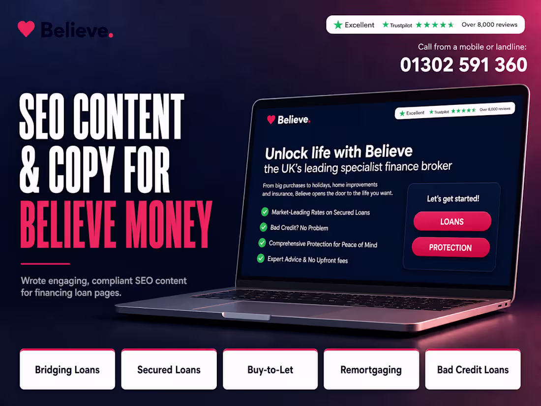 Cover image for SEO Content Development for Believe Money Loan Pages
