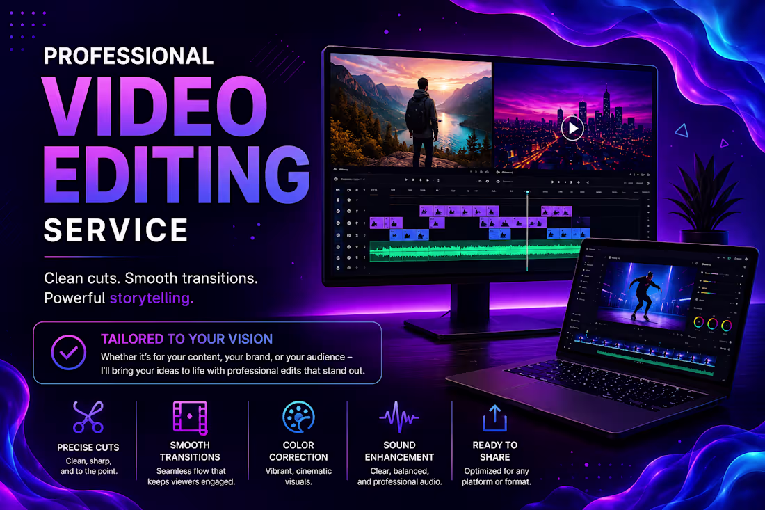 Cover image for Video editing with subtitles, voiceovers.
