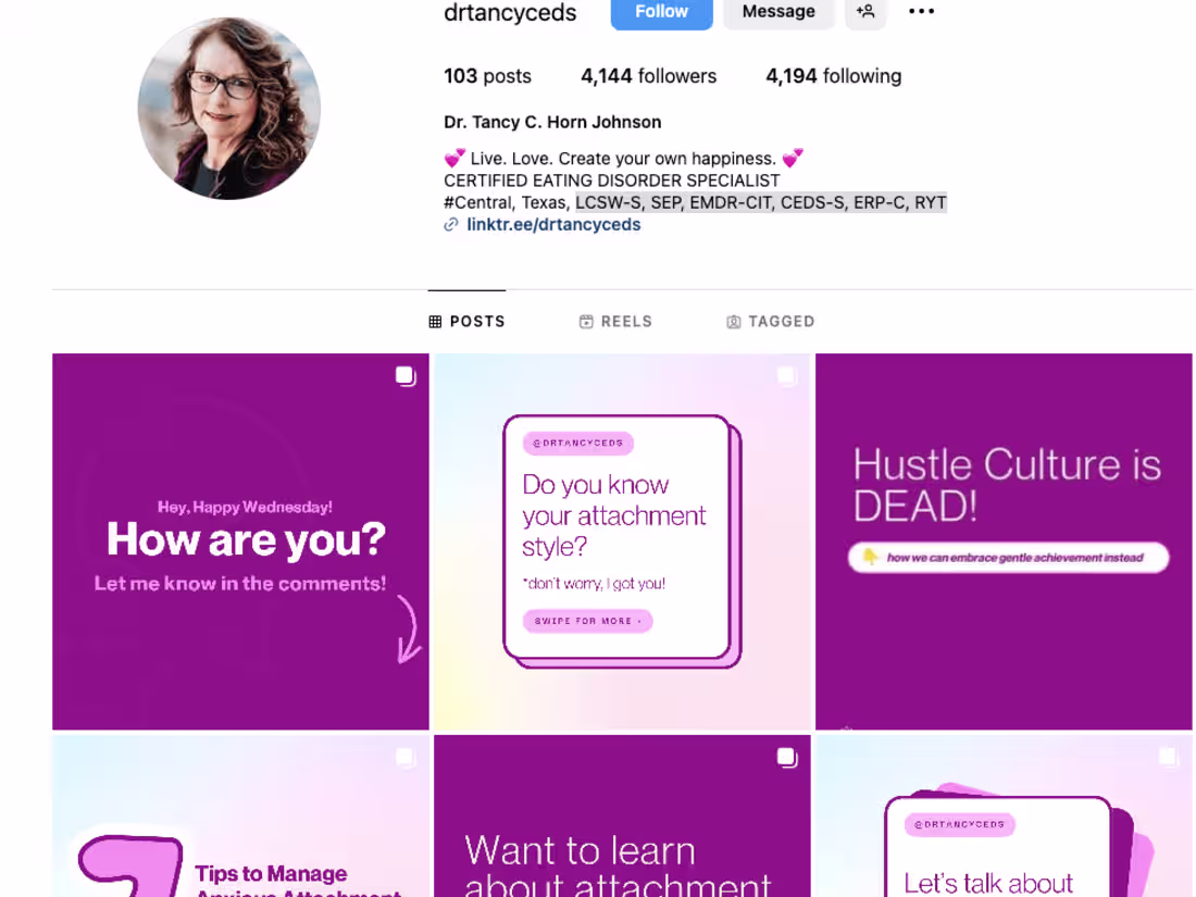 Cover image for Social Media Transformation for Therapist Dr. Tancy 