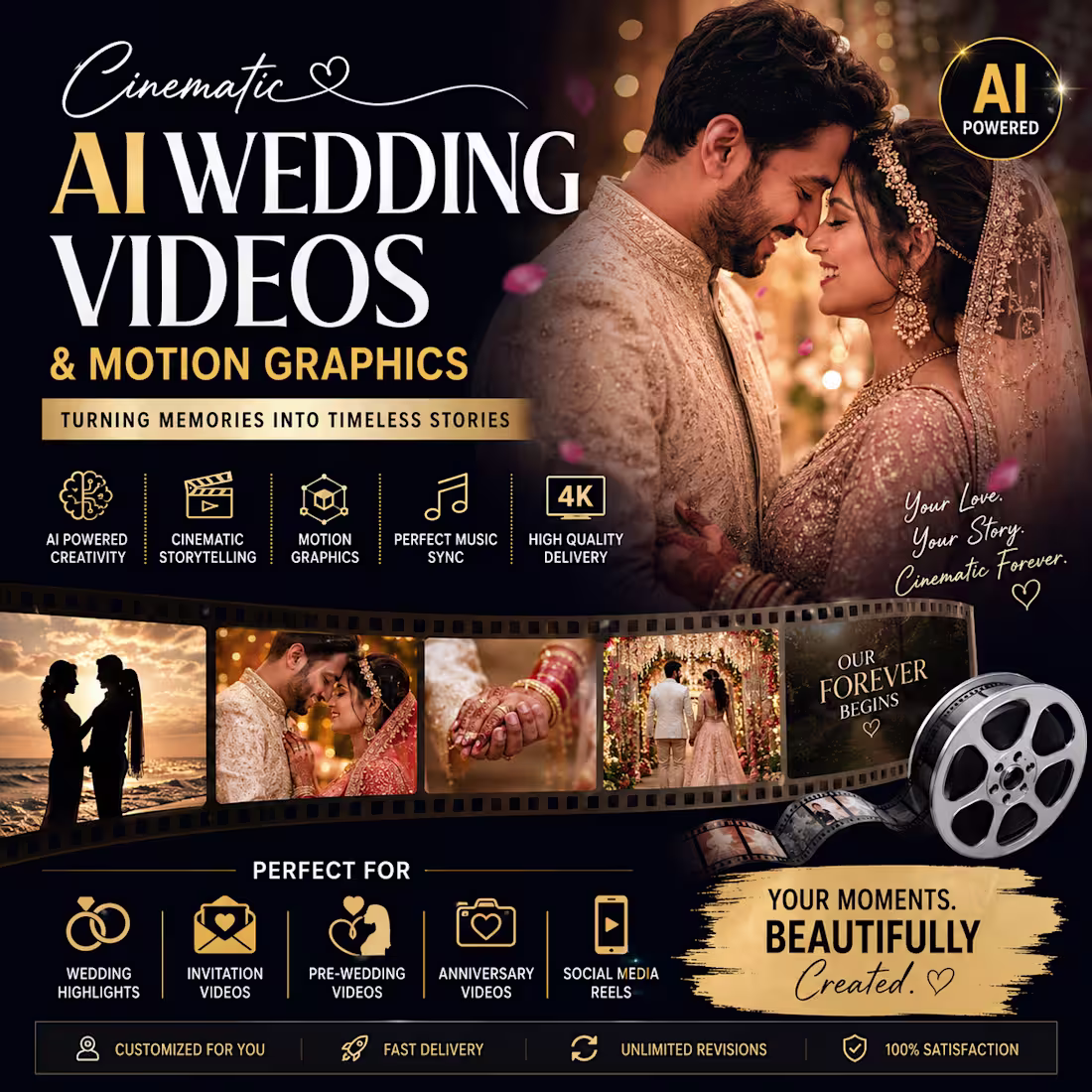 Cover image for Cinematic AI Wedding Videos & Motion Graphics
