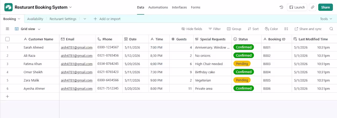 Cover image for Restaurant Booking System
Airtable | Softr