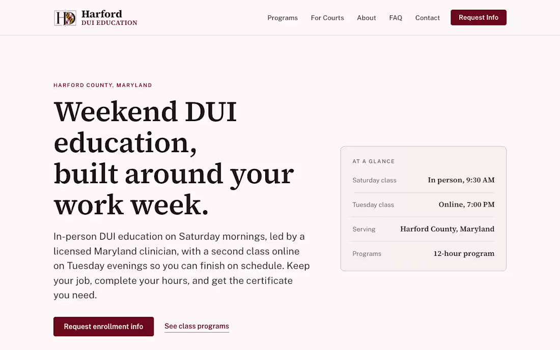 Cover image for Harford DUI Education: Website & Payments