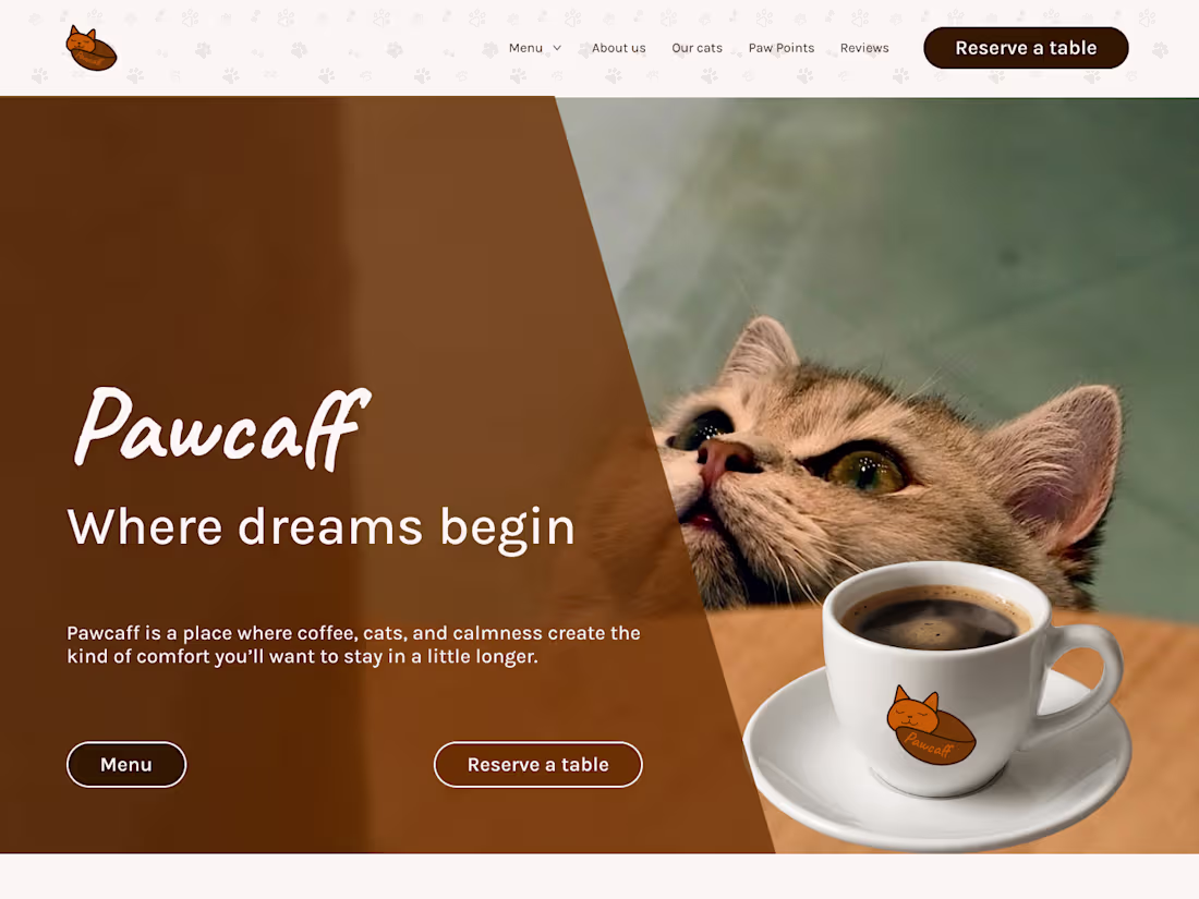 Cover image for Pawcaff – Promo Website for a Cozy Cat Café