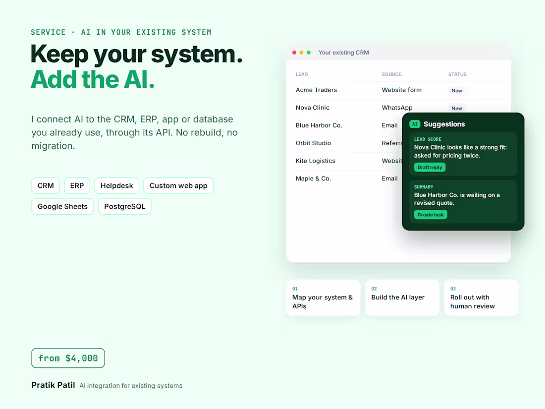 Cover image for Add AI to Your Existing CRM, ERP or SaaS App in 4 Weeks