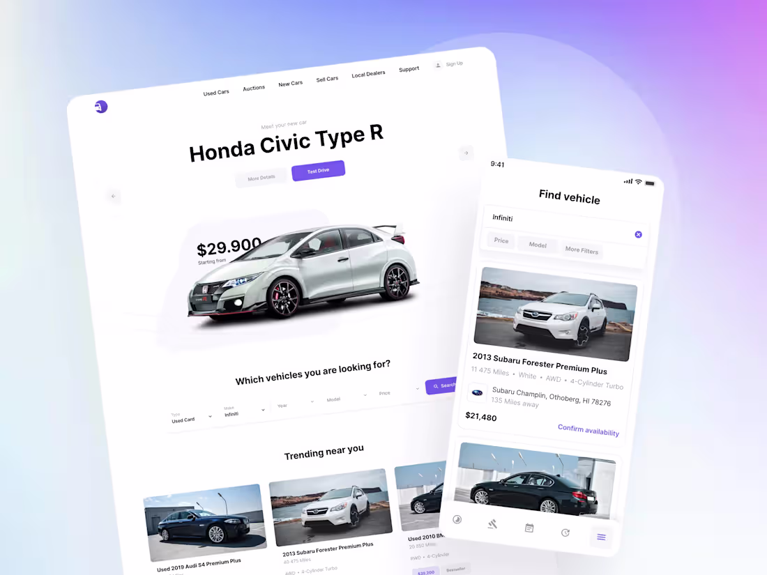 Cover image for Vehically Web and Mobile UI Kit Design