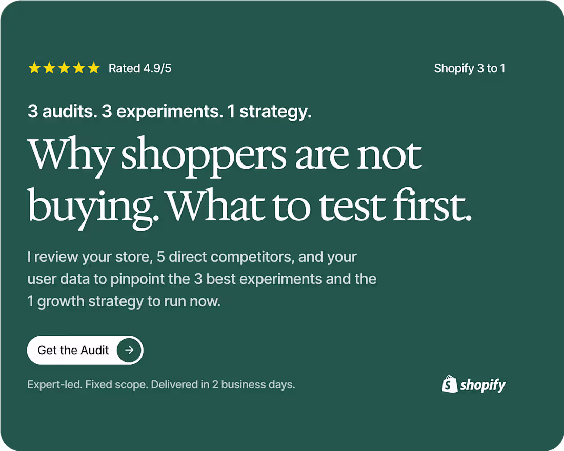 Cover image for Shopify CRO: 3 Audits, 3 Experiments, 1 Strategy