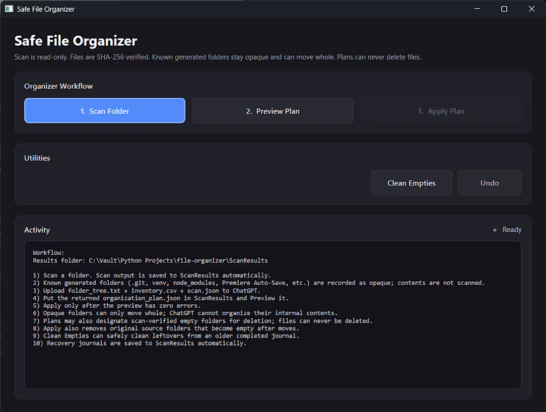 Cover image for File Organizer
Built a safety-first desktop