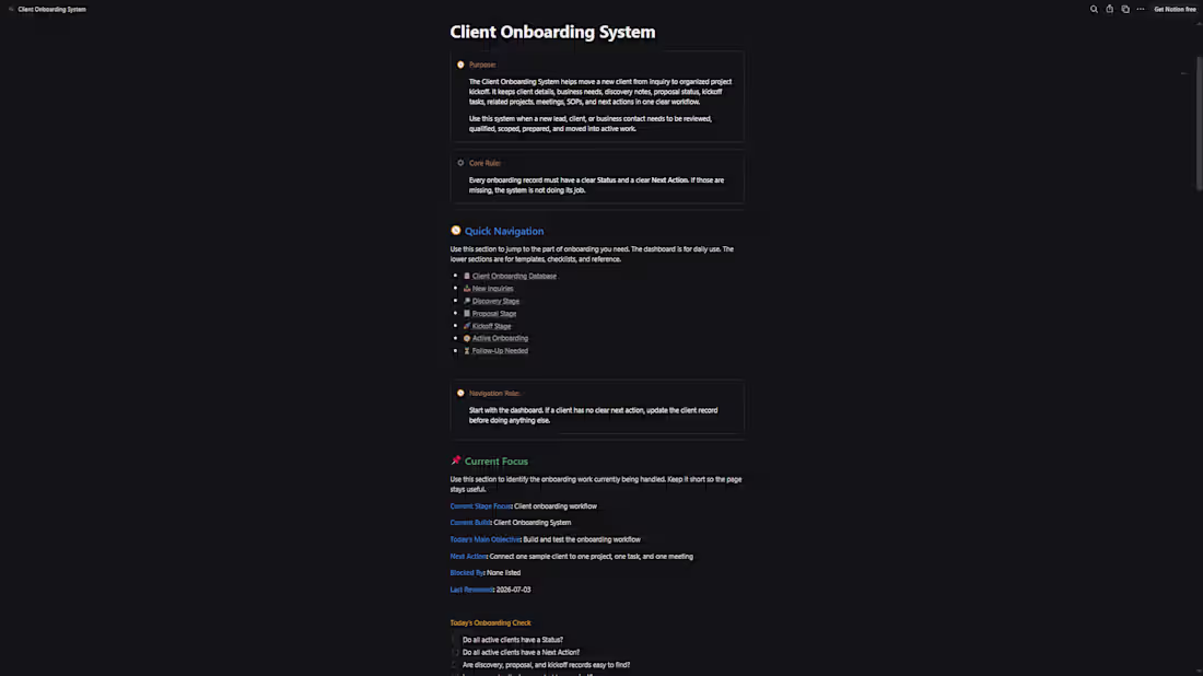 Cover image for Client Onboarding System | Notion