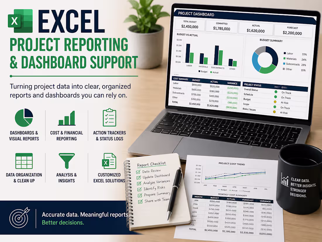Cover image for Excel Project Reporting & Dashboard Support