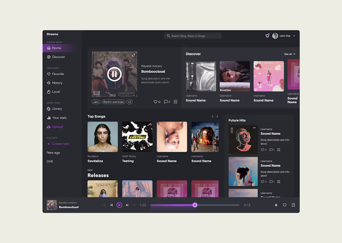 Cover image for Music streaming app dashboard from few years back. Fun fact ...