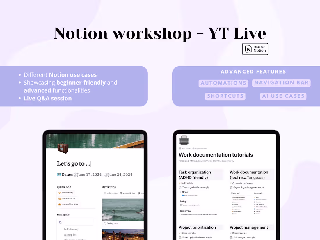 Cover image for Notion workshop: work + travel documentation