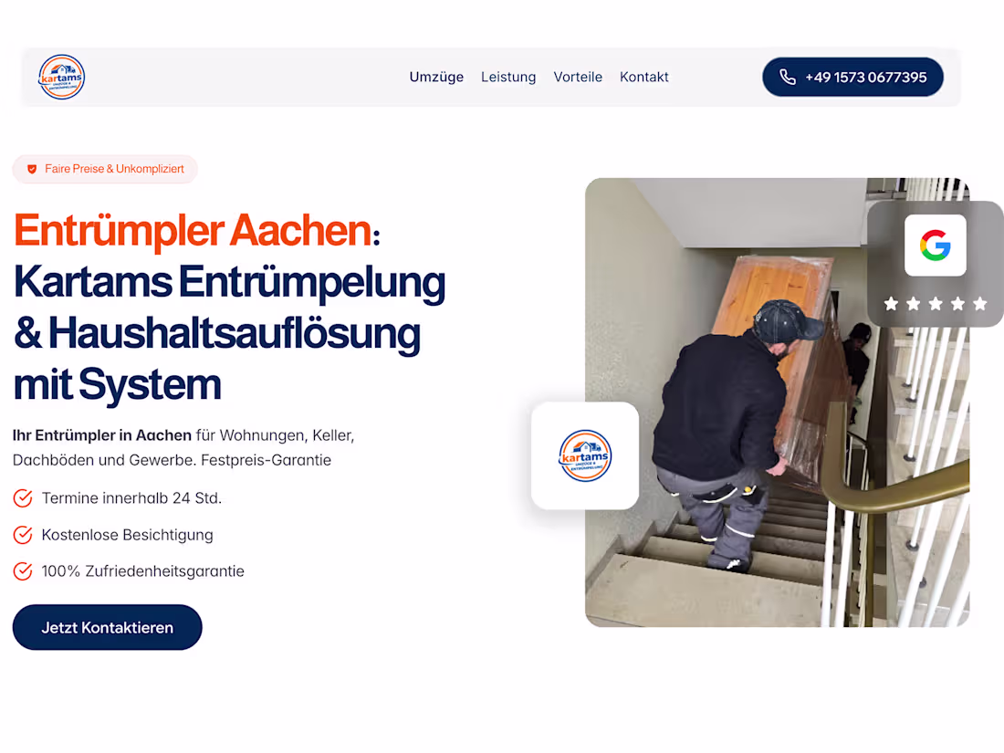 Cover image for Entrümpelung Aachen | Kartams – Festpreis & 24h Termine