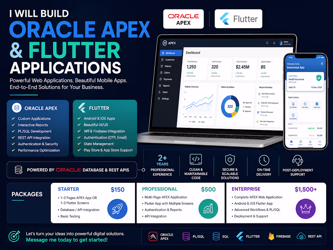 Cover image for I Will Build Oracle APEX Web Applications and Flutter Mobile App