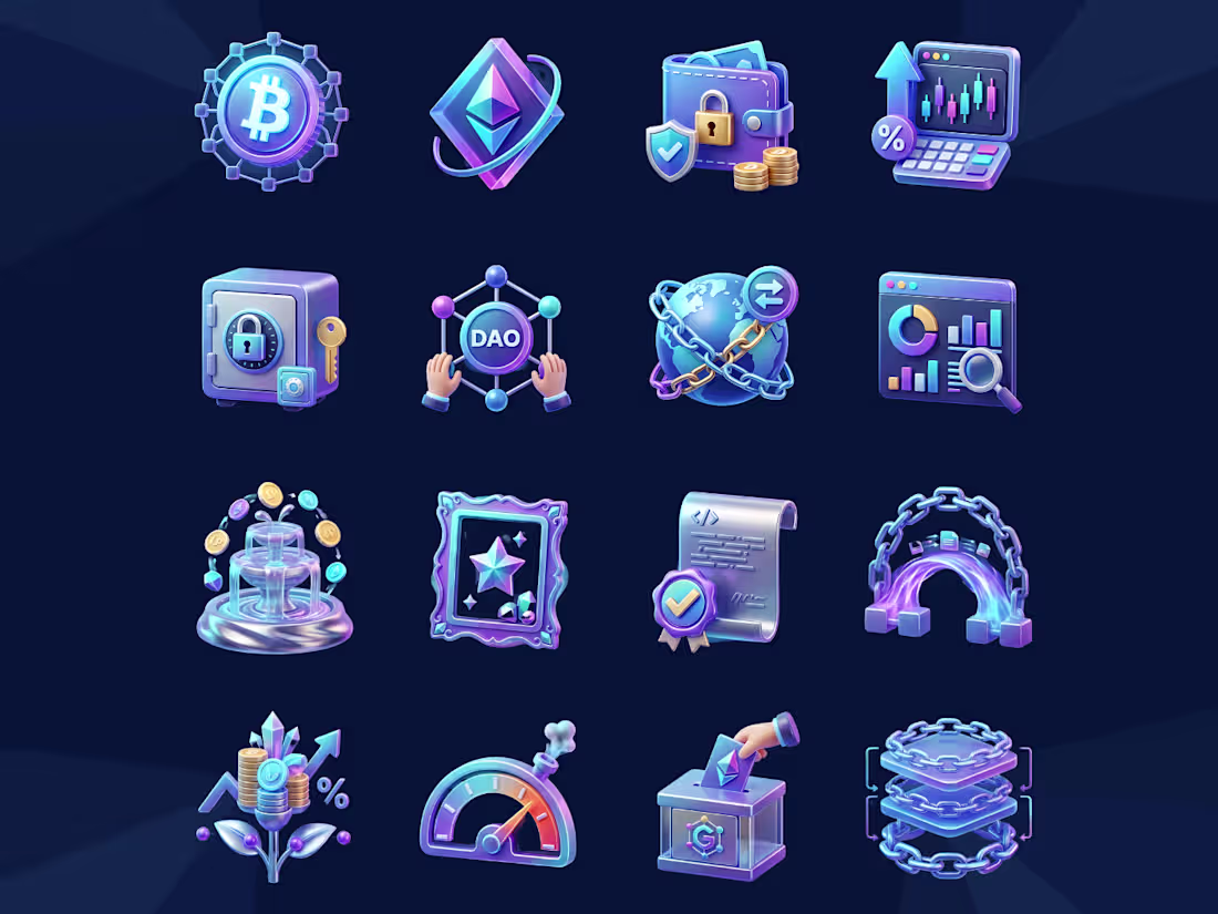 Cover image for Crypto & Web3 3D Icon Set - 16 Icons