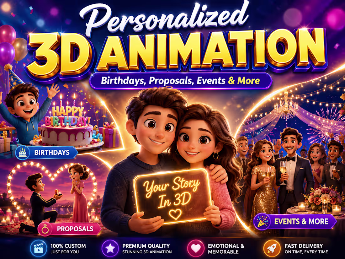 Cover image for  Personalized 3D Animation: Birthdays, Proposals, Events & More
