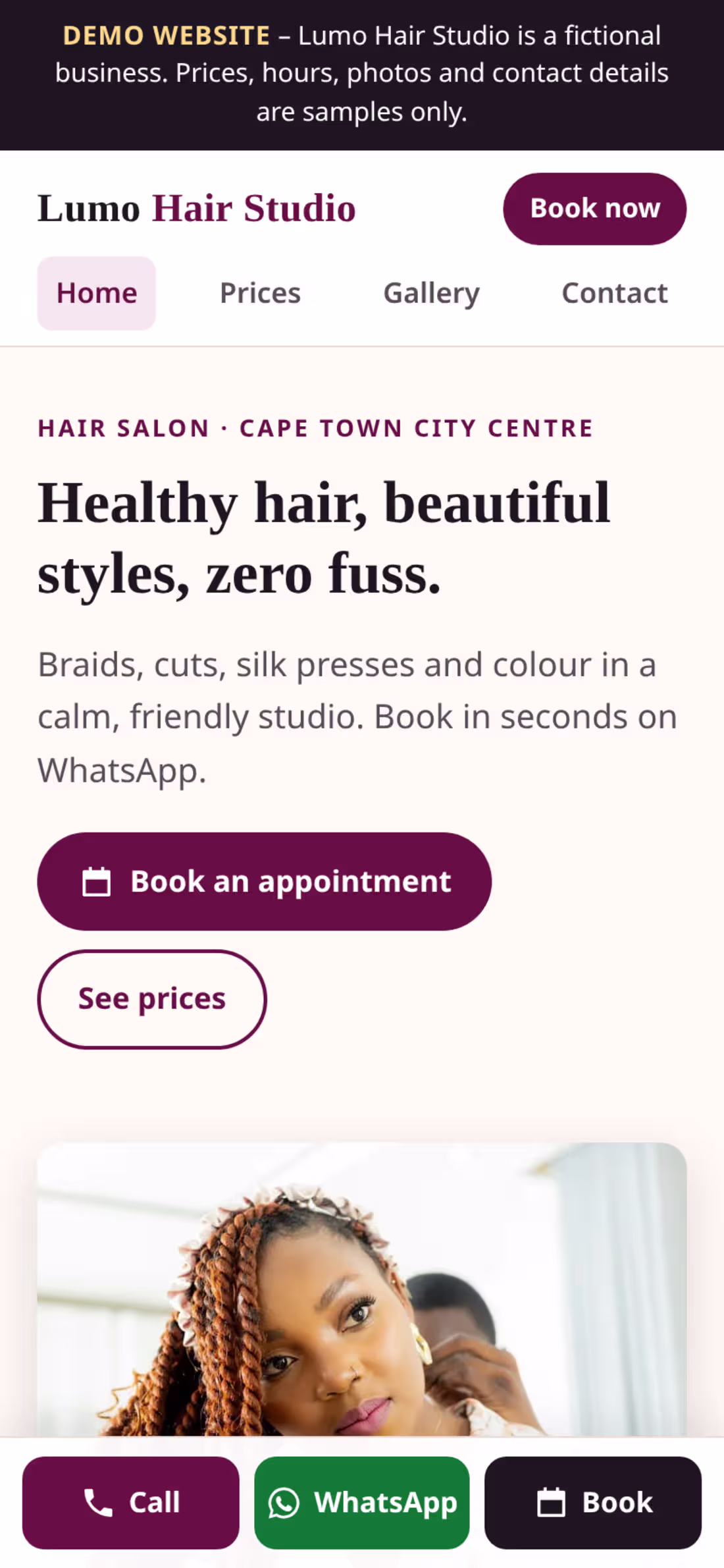 Cover image for Concept project: Lumo Hair Studio (demo salon website)