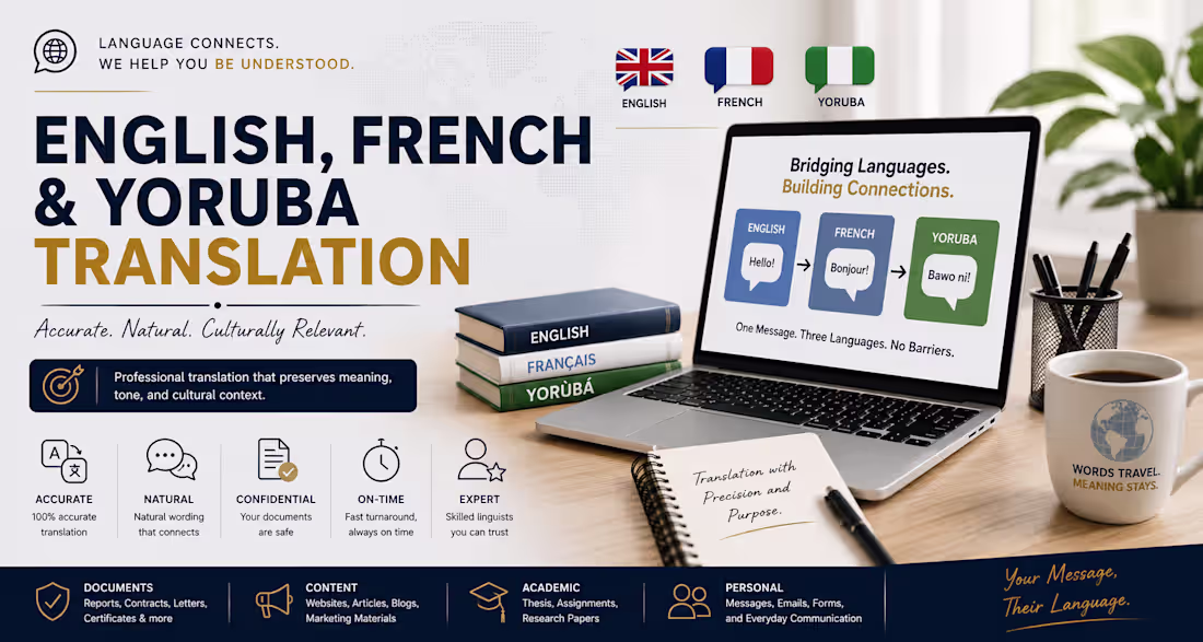 Cover image for English, French & Yoruba Translation