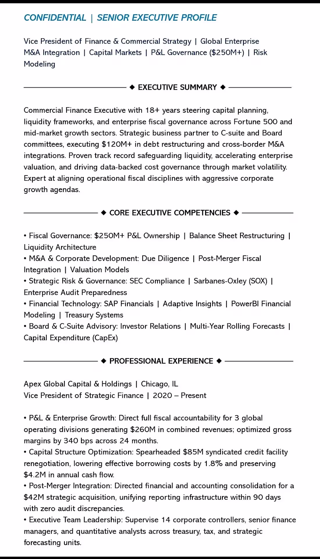 Cover image for VP of Finance & Commercial Strategy Dossier | $250M+ Enterpr...