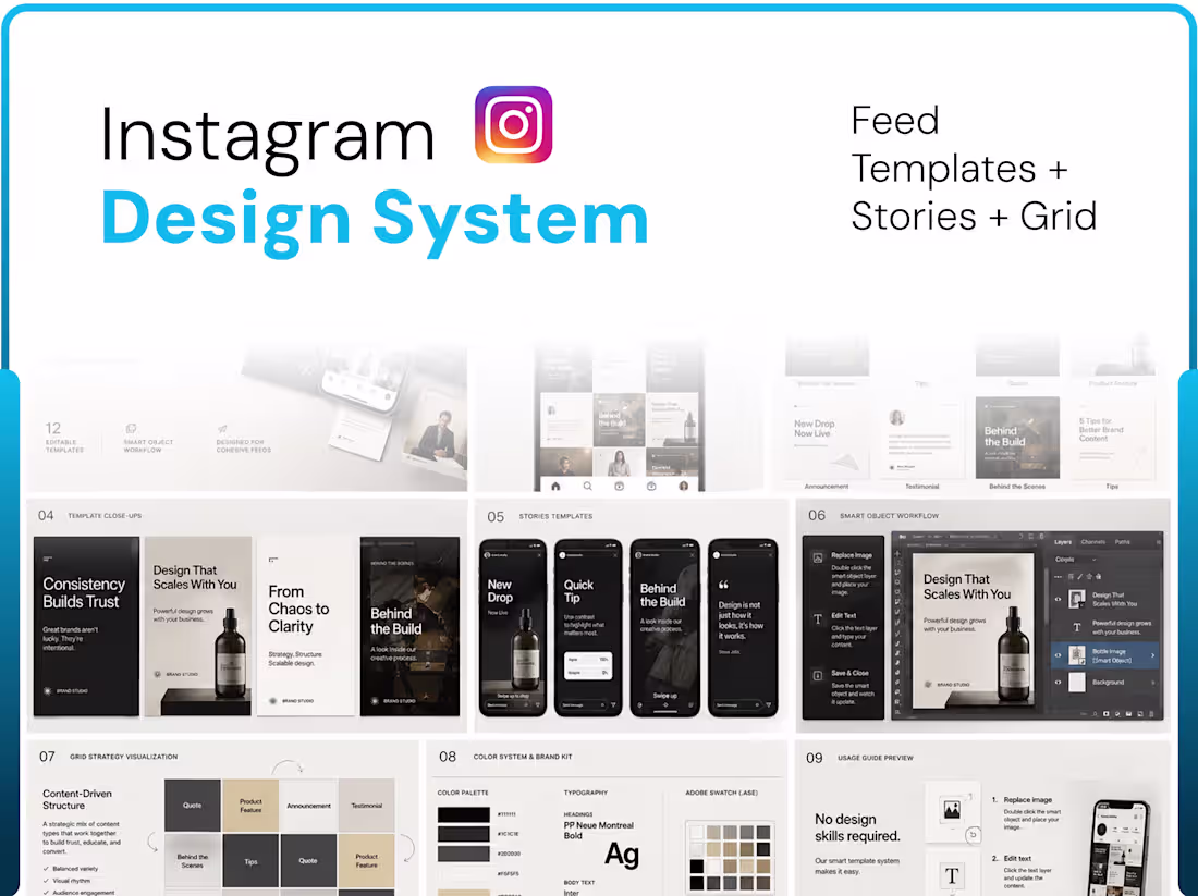 Cover image for Instagram Design System: Feed Templates + Stories + Grid