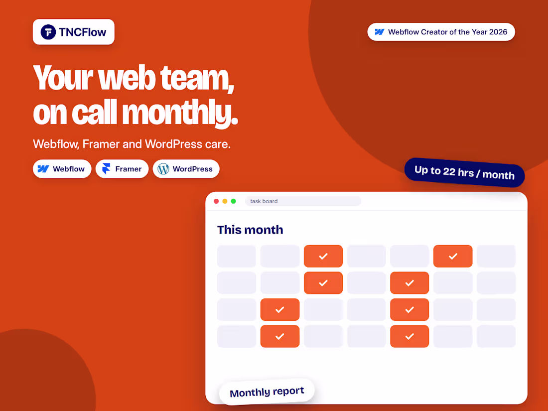 Cover image for Monthly Website Care & Development: Webflow, Framer, WordPress