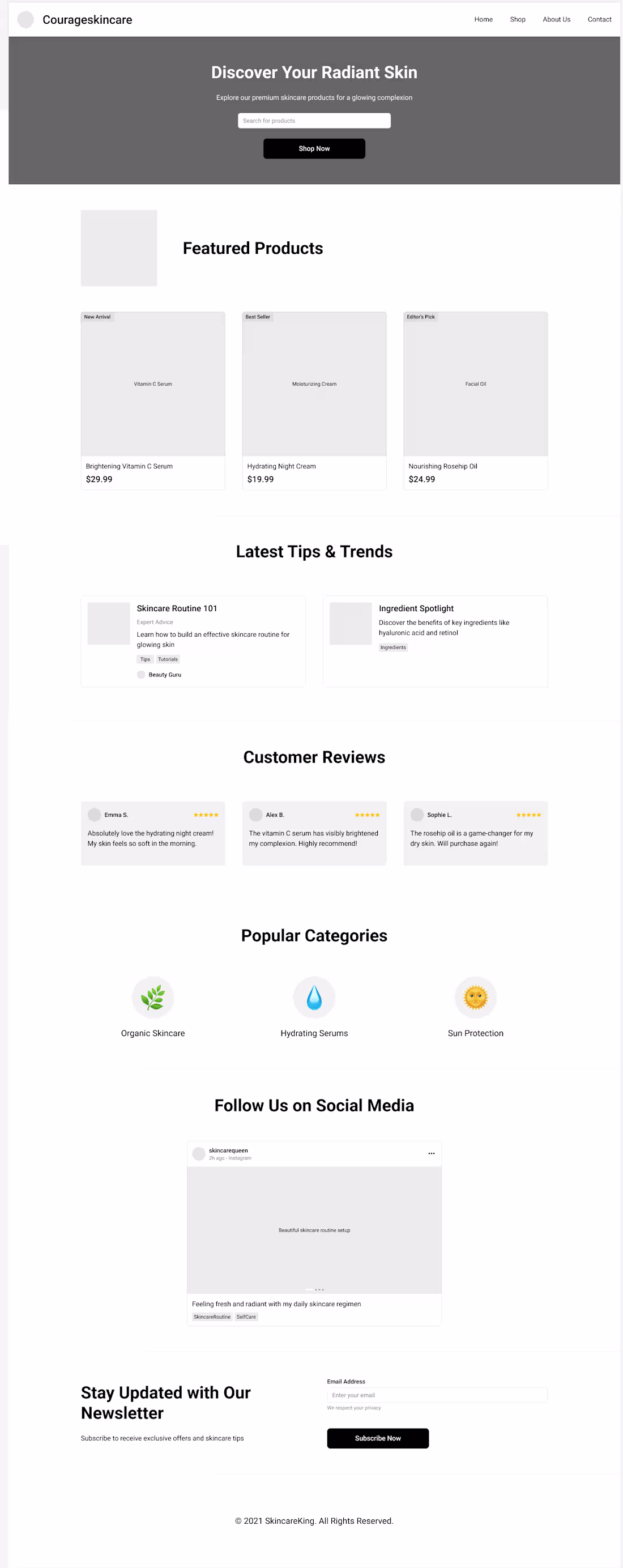 Cover image for UI design and Wire Frame for Courageskincare
