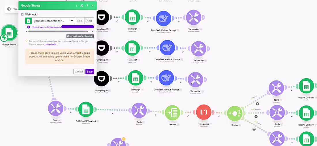 Cover image for AI-powered YouTube to Google sheets Automation System