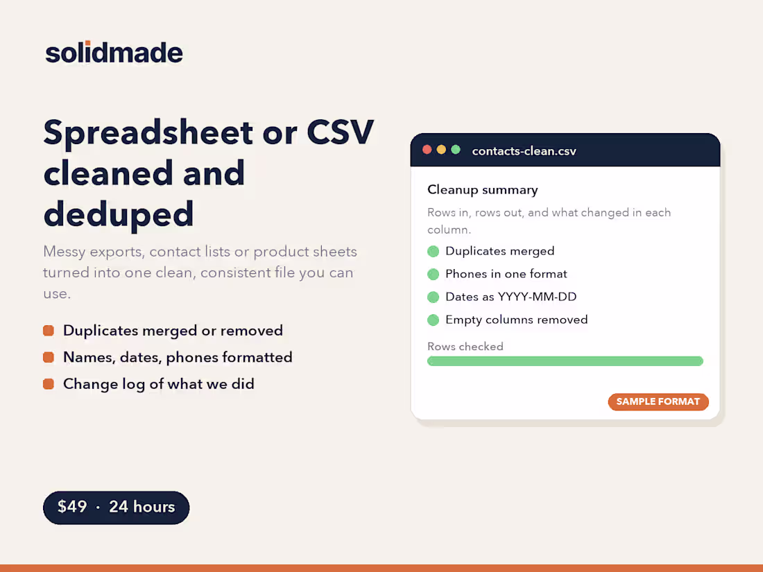 Cover image for Spreadsheet or CSV cleaned up in 24 hours