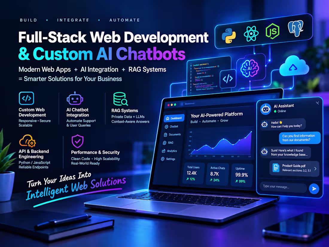 Cover image for Full-Stack Web Development & Custom AI Chatbots