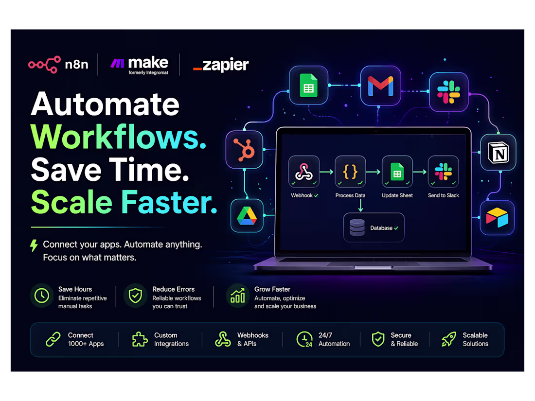 Cover image for Workflow Automation (n8n, Make, Zapier Expert)