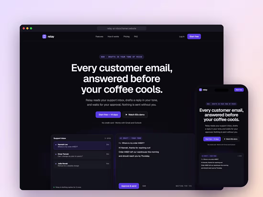 Cover image for Framer Landing Page for an AI SaaS: Relay