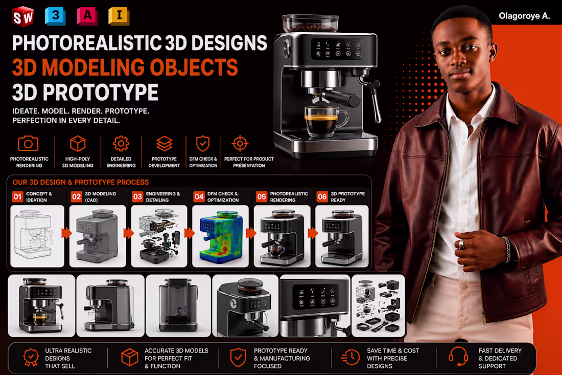 Cover image for Photorealistic 3D Designs 3D Modeling Objects 3D Prototype 