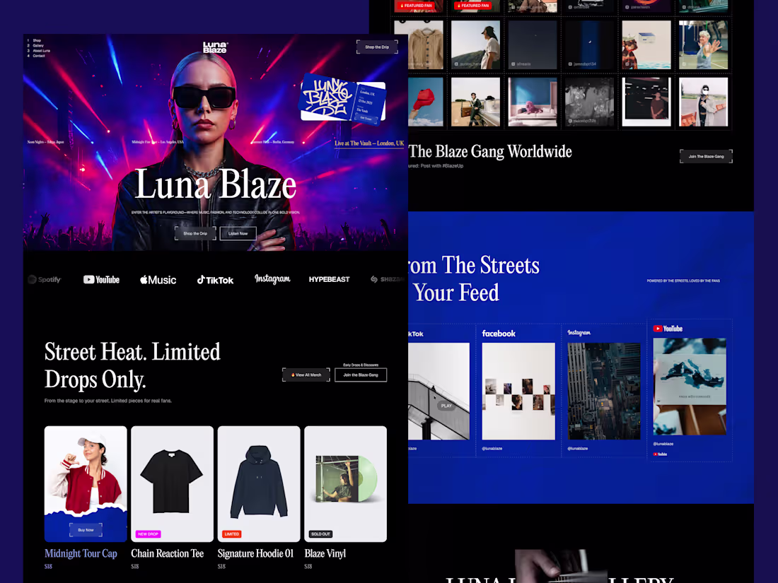 Cover image for Luna Blaze Artist Website for Merch and Tours