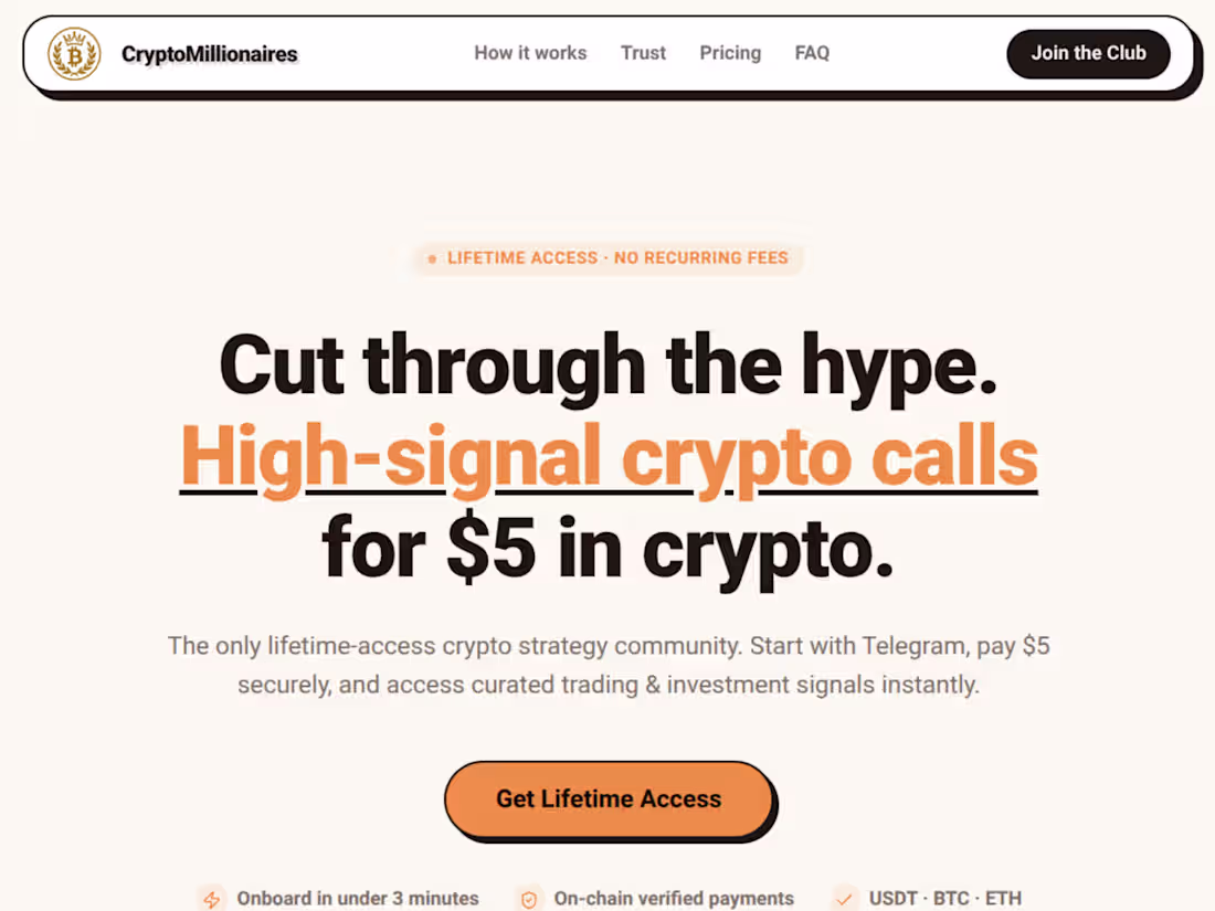 Cover image for CryptoMillionaires Club: A lifetime-access crypto