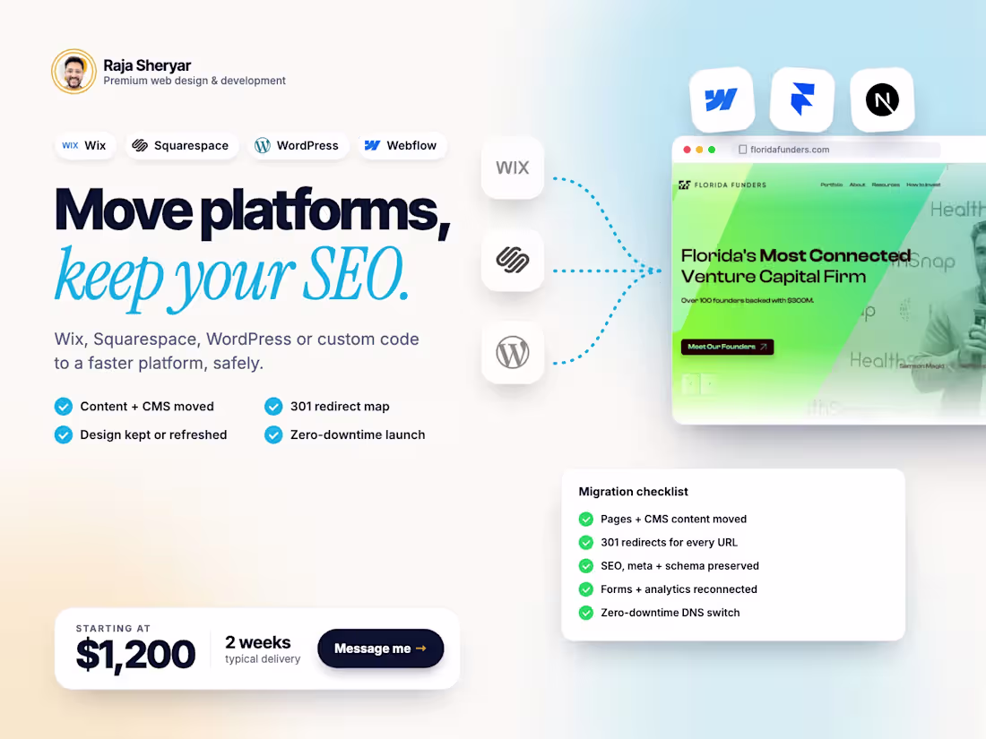 Cover image for Website Migration to Webflow, WordPress or Framer