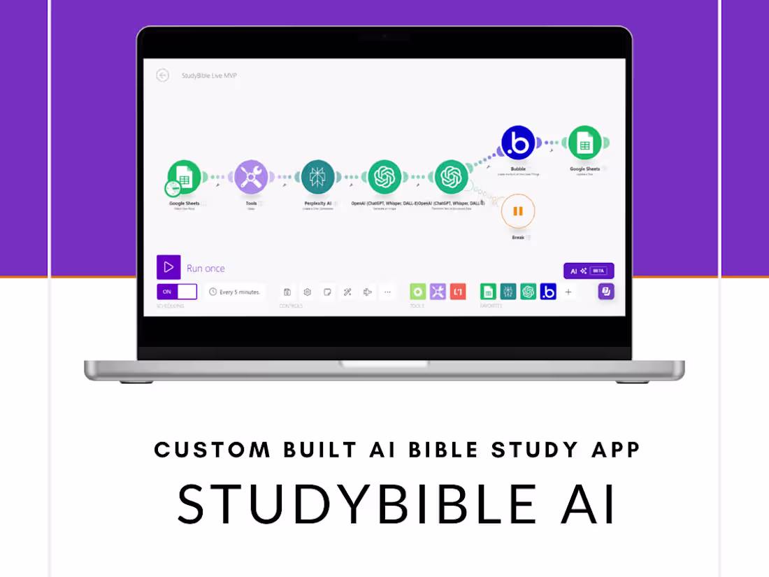 Cover image for StudyBible AI APP Automation using Make.com