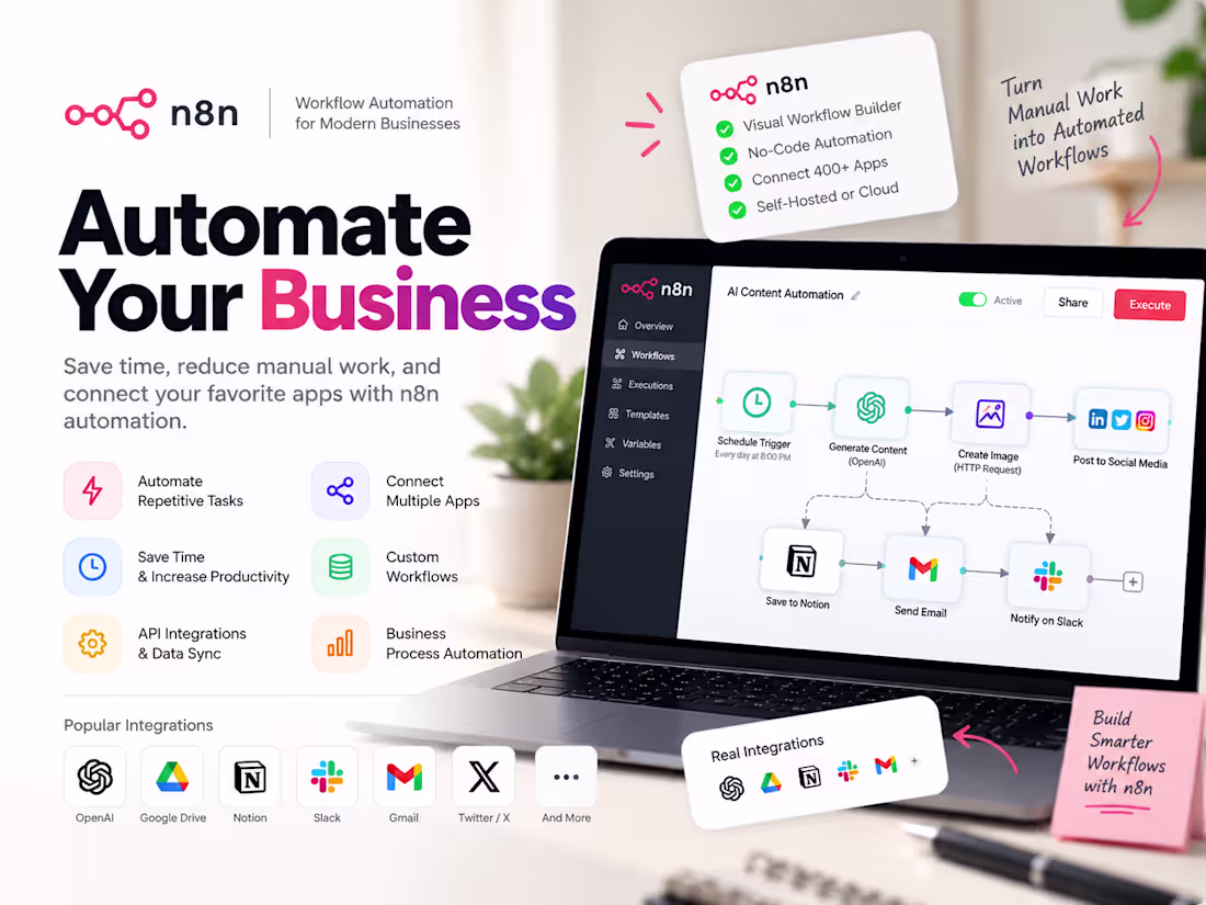 Cover image for n8n AI Agent & Workflow Automation for Your Business