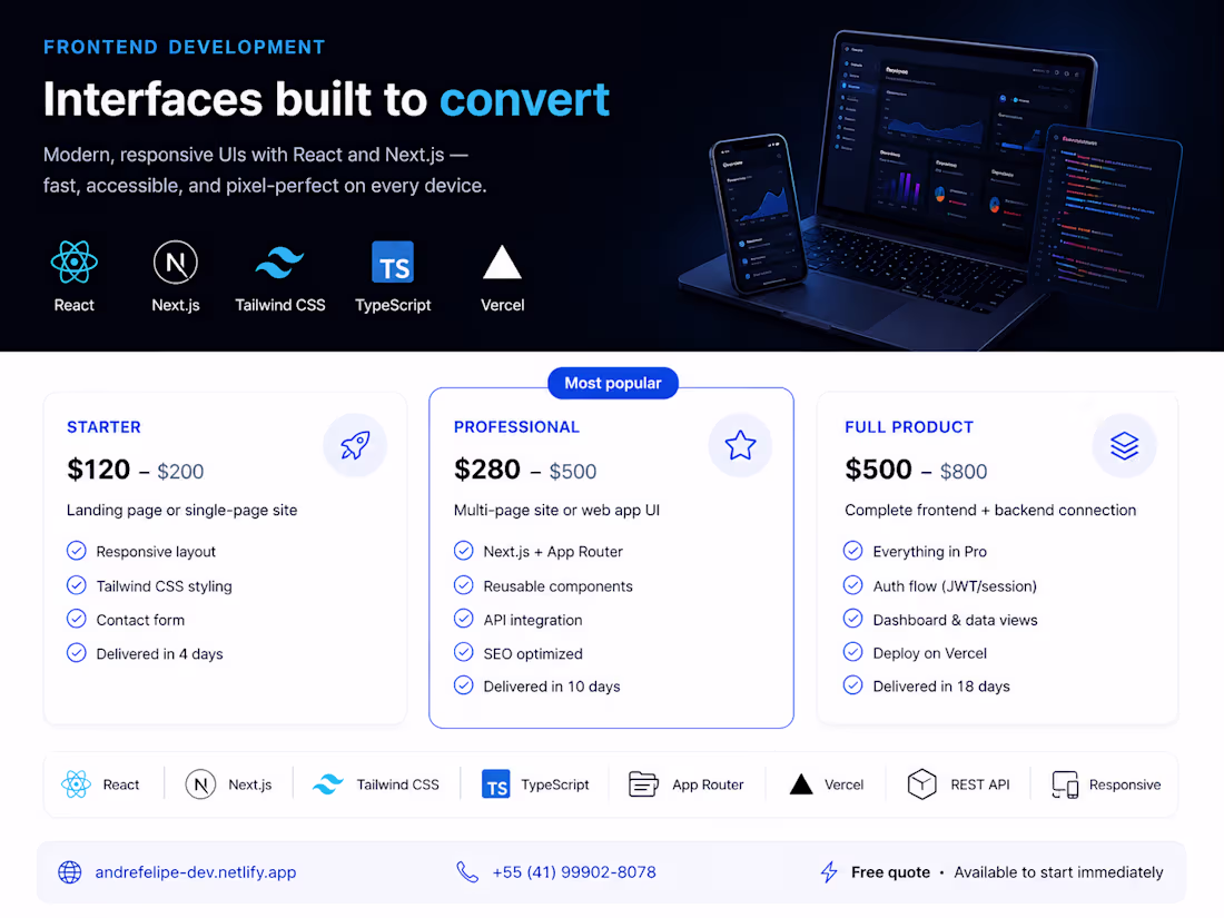 Cover image for Frontend Development with React, Next.js & Tailwind CSS