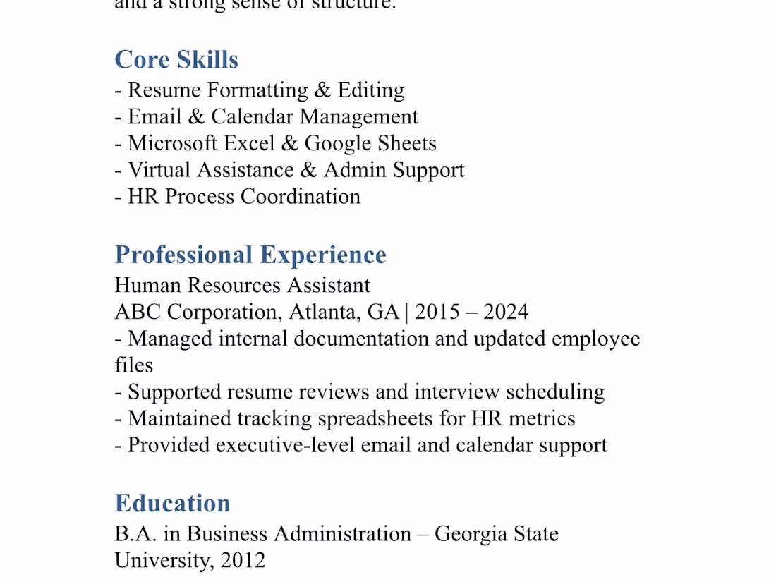 Cover image for Resume & Admin Support Sample