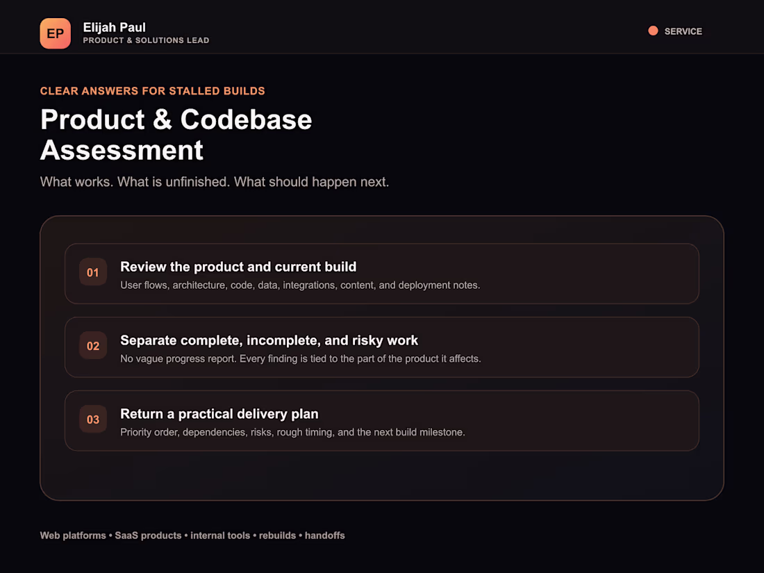 Cover image for Product & Codebase Assessment