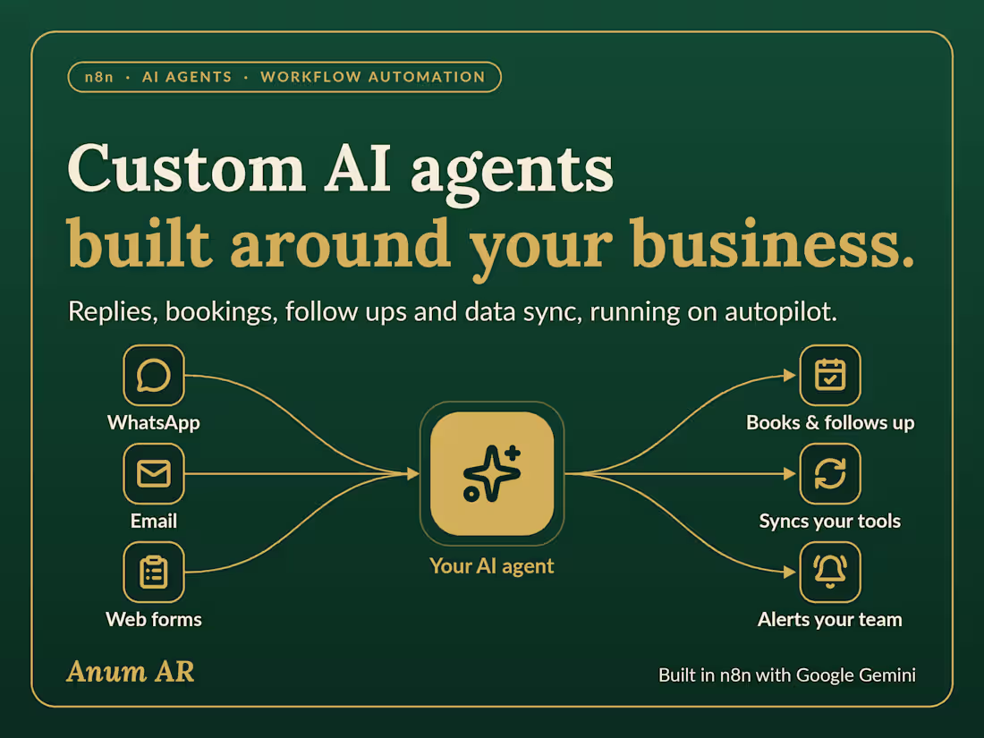 Cover image for I'll Build Your Custom n8n AI Agent and Workflow Automation