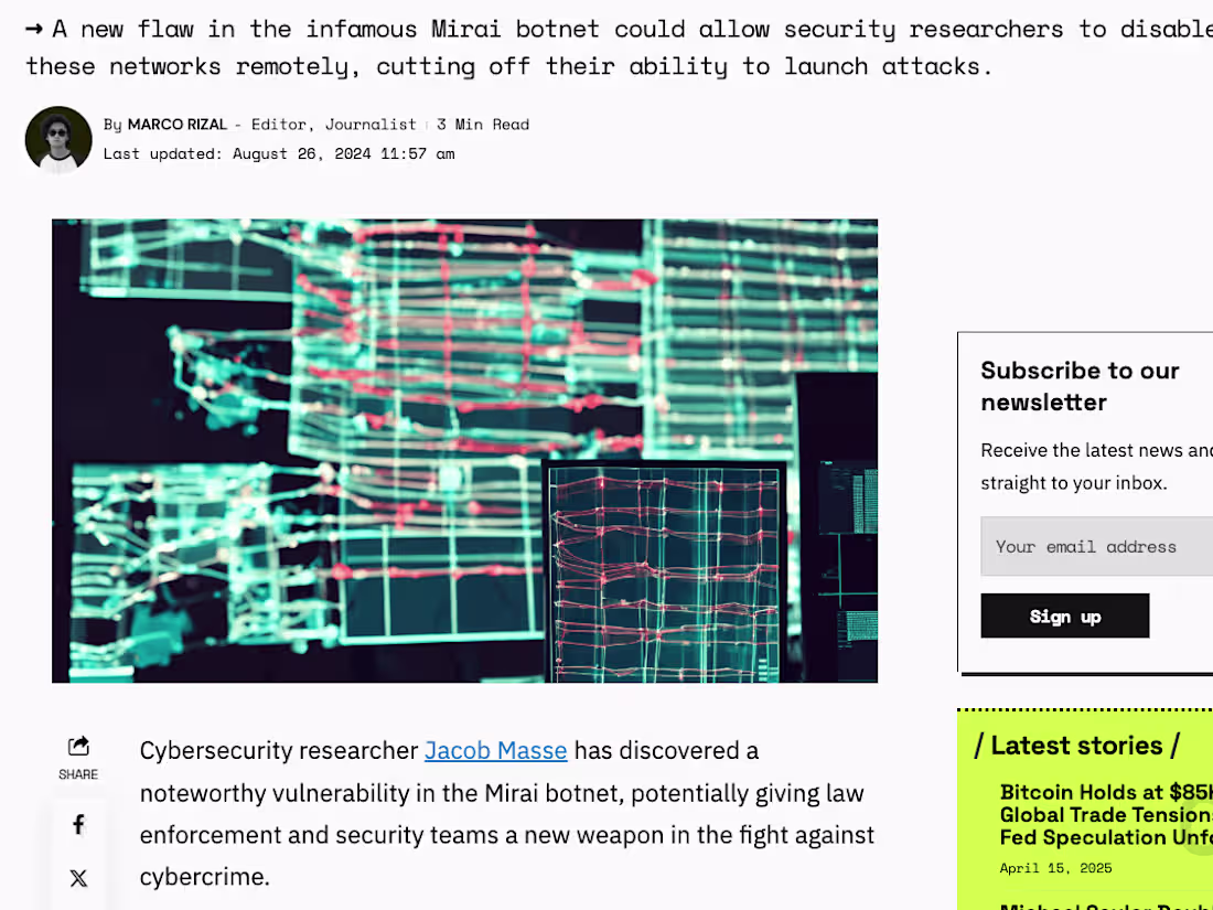Cover image for ⚠️CVE-2024-45163: Remote DoS in Mirai Botnet (The Mirai Botn...
