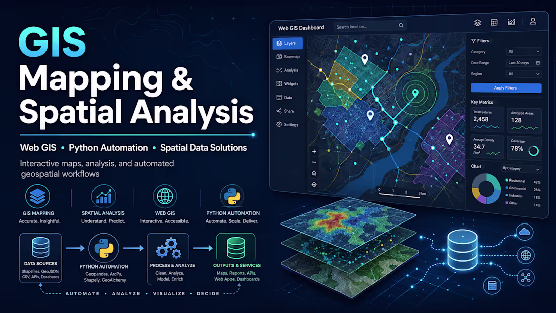 Cover image for GIS Mapping, Spatial Analysis & Geospatial Automation