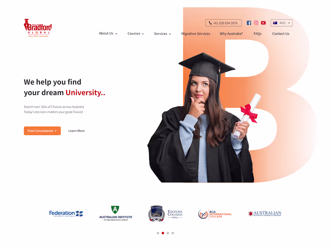 Cover image for Bradford Australia - Education Consultancy Website
